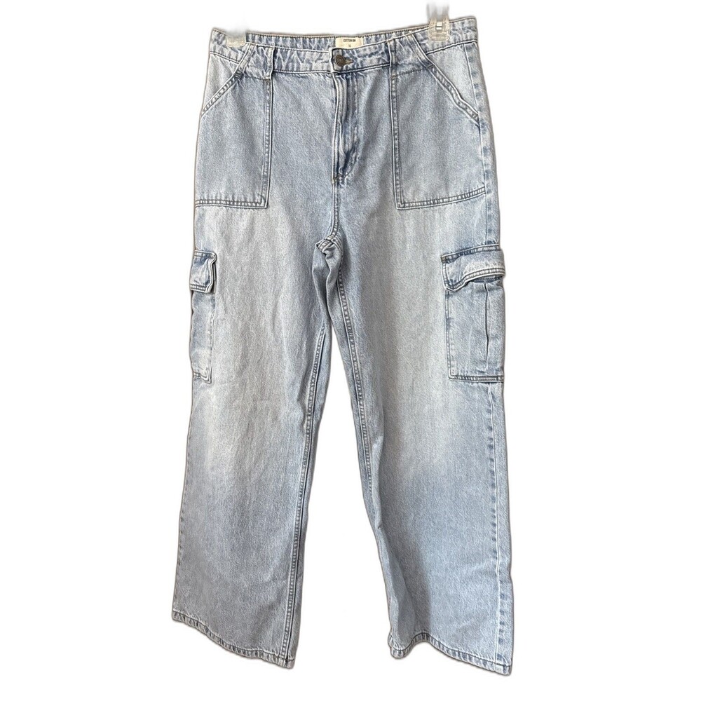 Women's Y2K Super Baggy Cargo Jeans Light wash sz 32 Sailor Pockets Festival